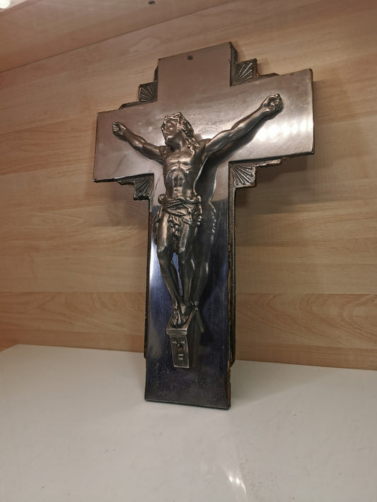 Superb Large Art Deco Metal and Mirror Crucifix