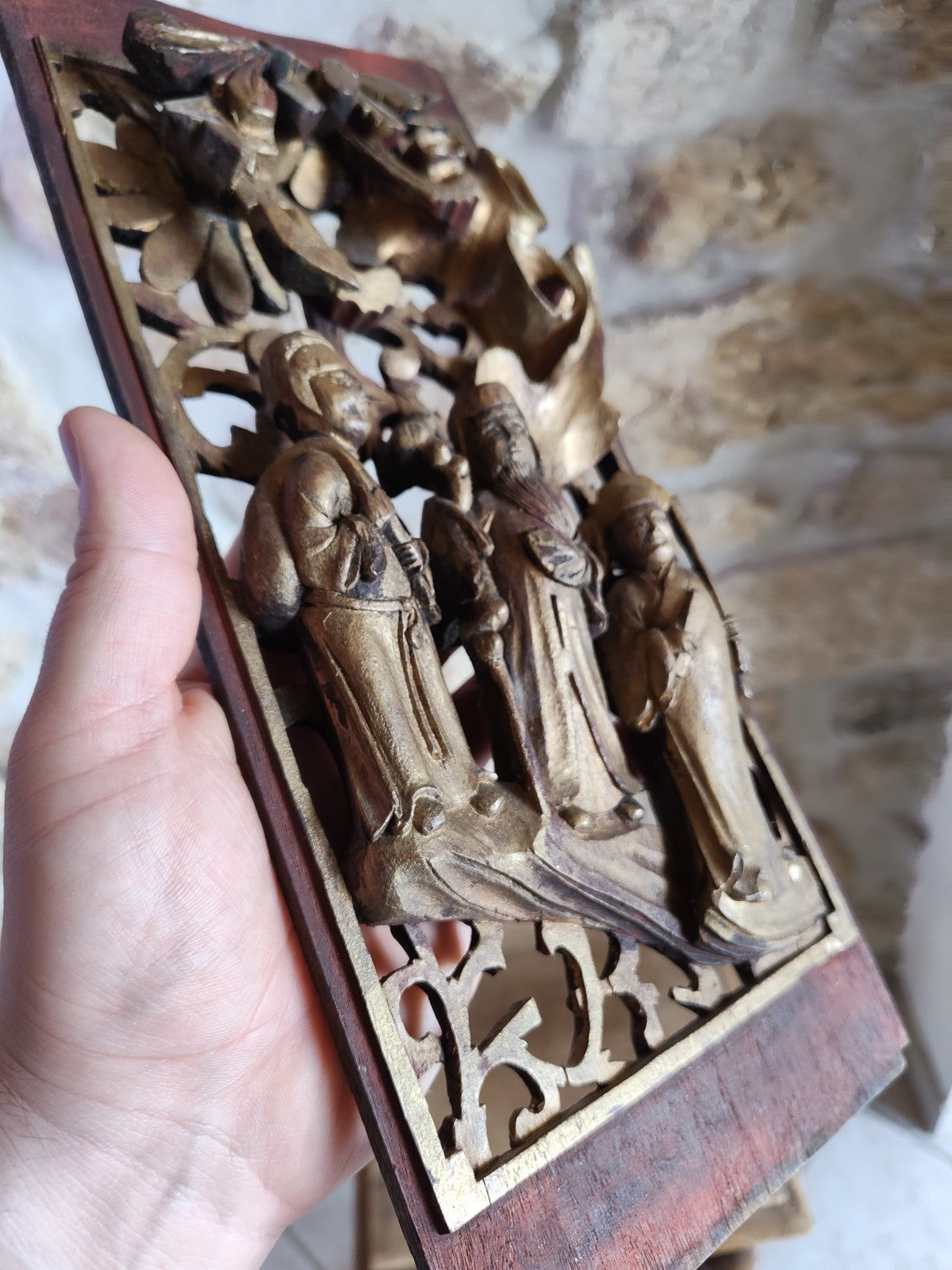 High Relief, Carved Wood, Engraving, China, 19th Century