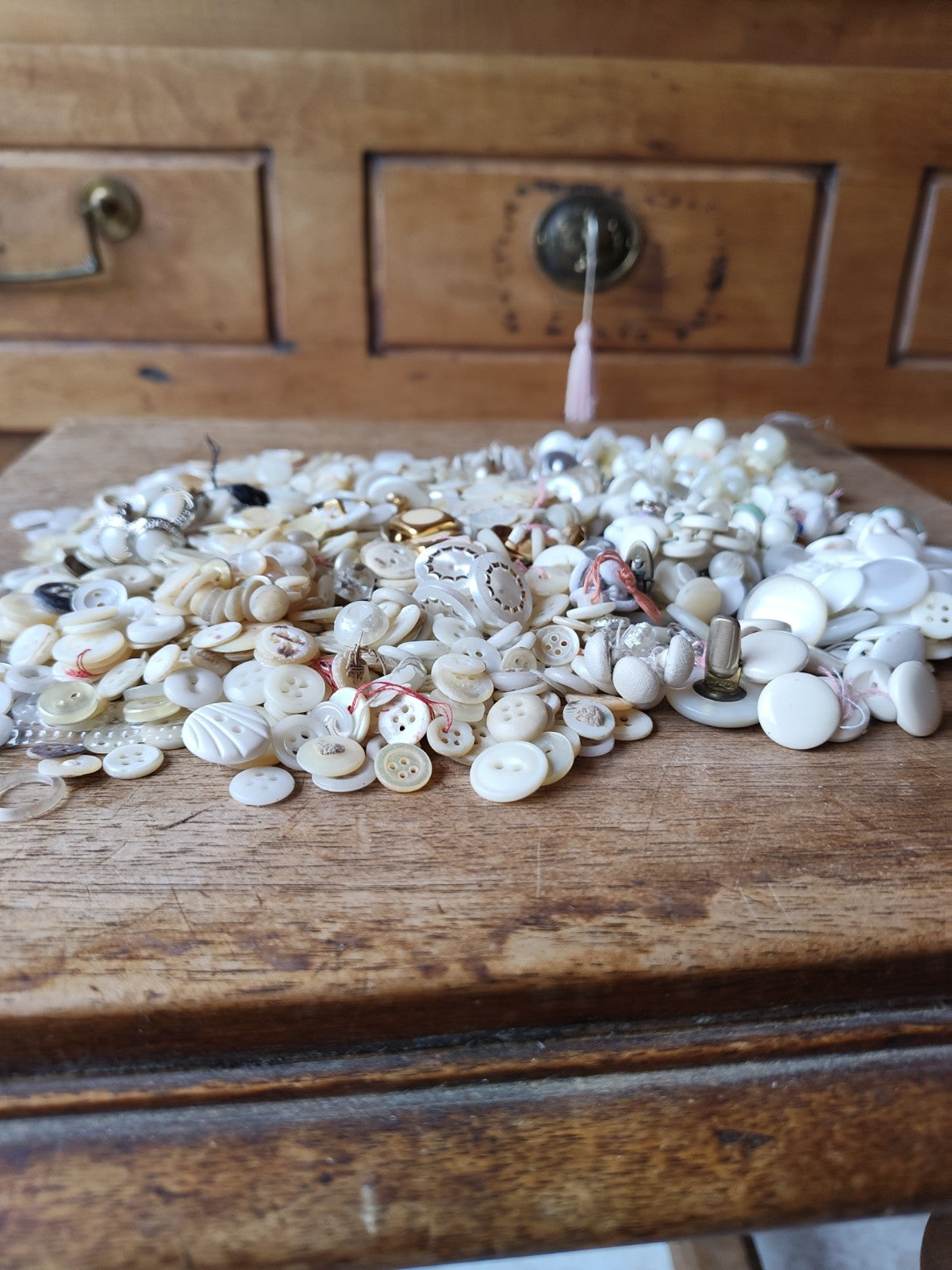 Large Lot of White French Haberdashery Buttons, Vintage