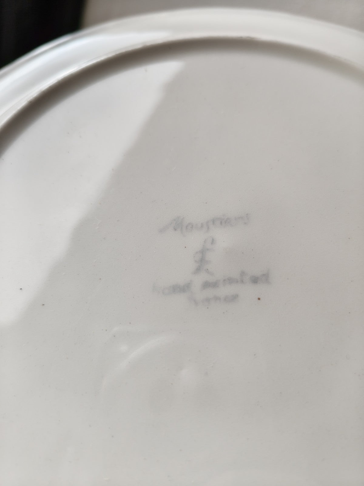 Eight Flat Moustiers Lonchamps Plates, Antique Ceramic FRANCE, Hand-Painted
