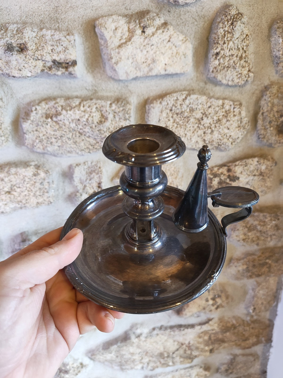 Pair of Bedroom Silver-Plated Metal Candle Holders / Night Candlesticks