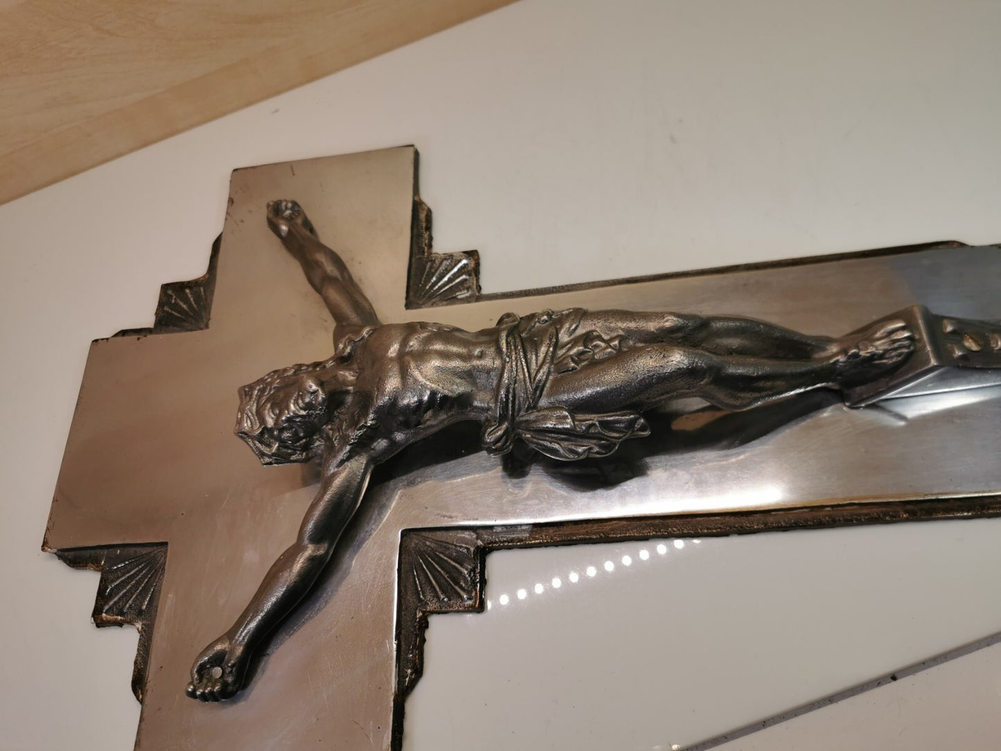 Superb Large Art Deco Metal and Mirror Crucifix