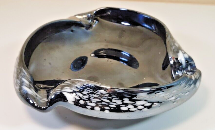 Magnificent Black Blown Glass Ashtray in the Style of Murano
