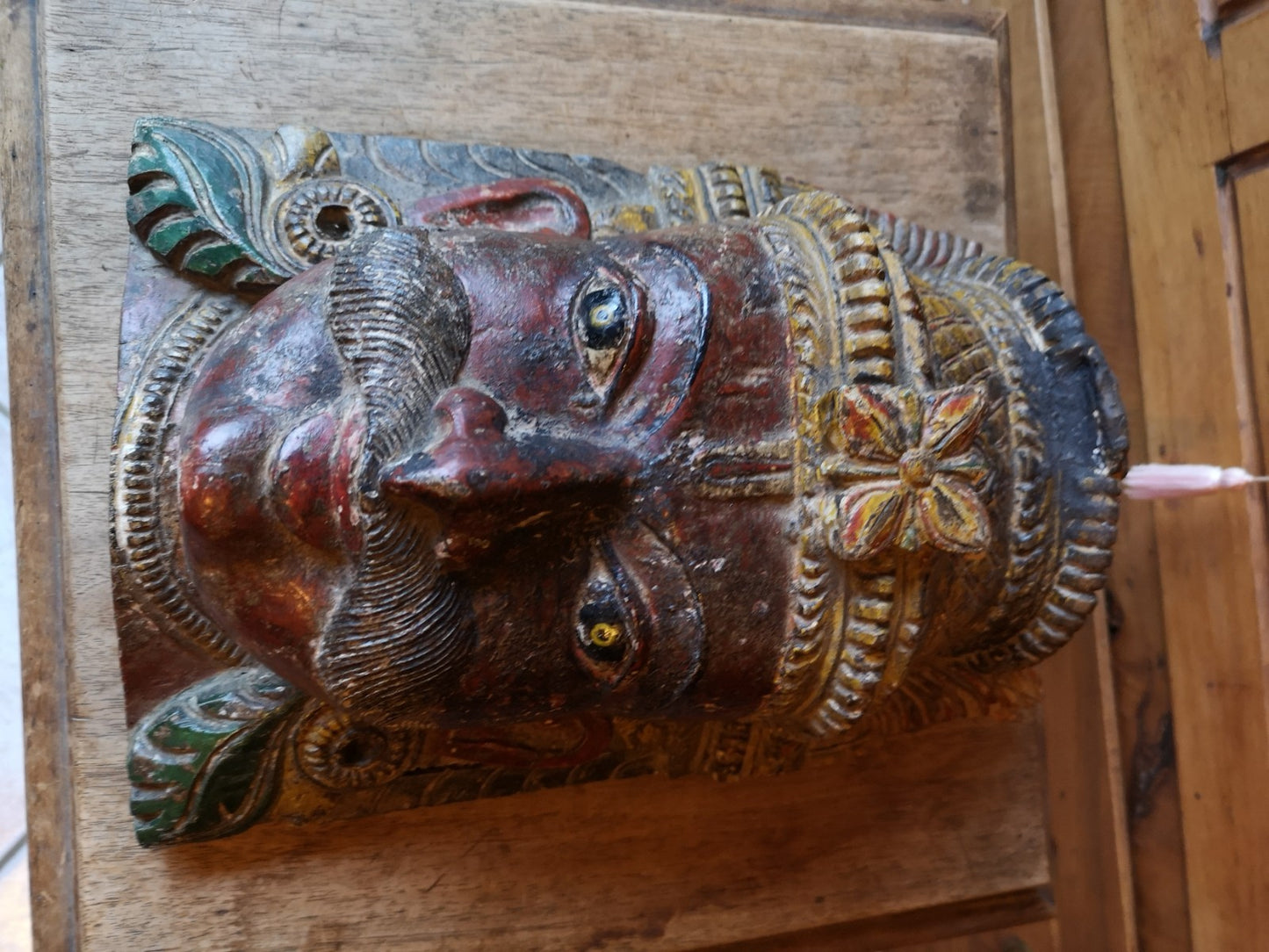 Superb Antique Indonesian Wooden Head, Decoration