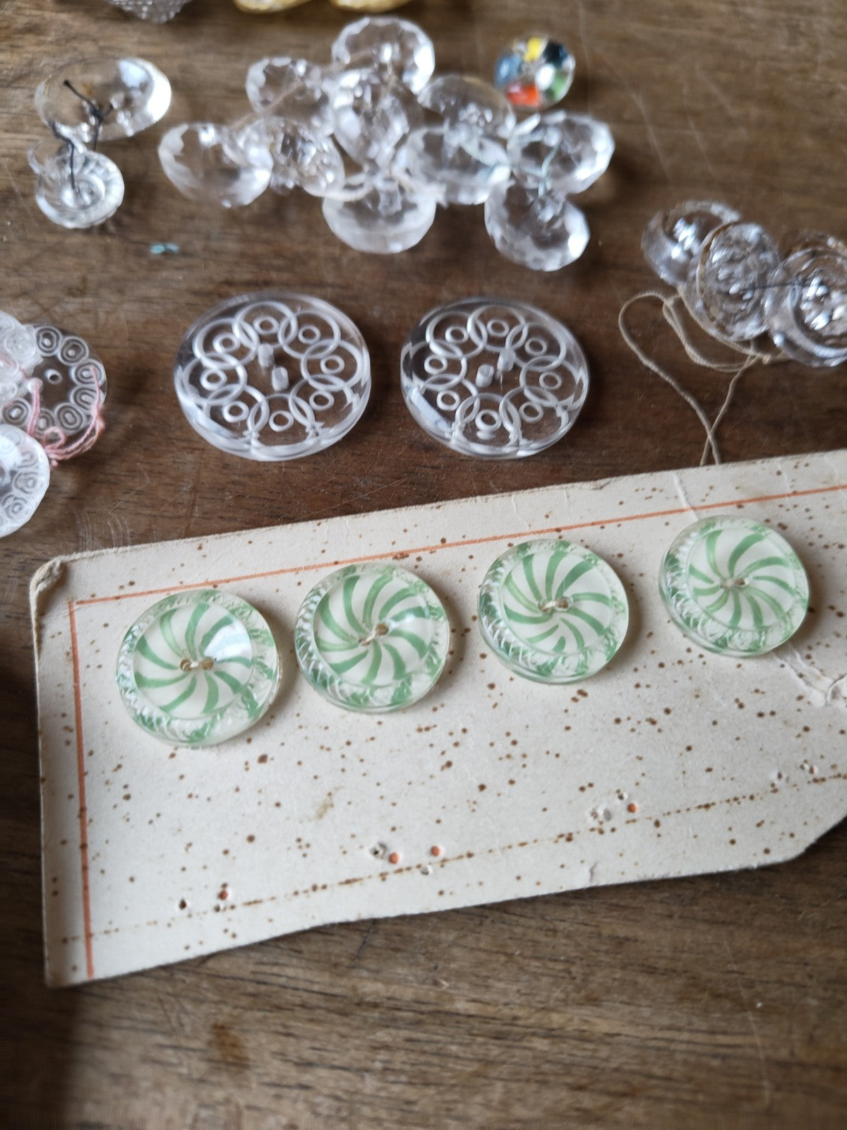Lot of French Haberdashery Transparent Buttons with Decorations
