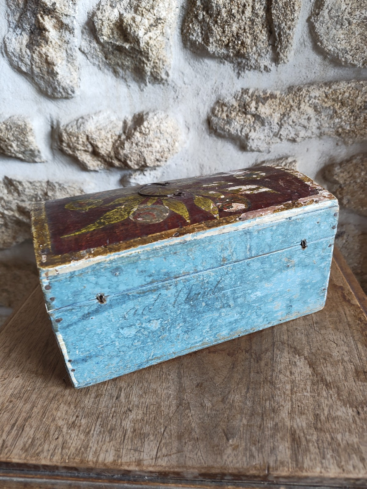Wedding chest 18eme Siècle, Vintage, Antique, France, Polychrome