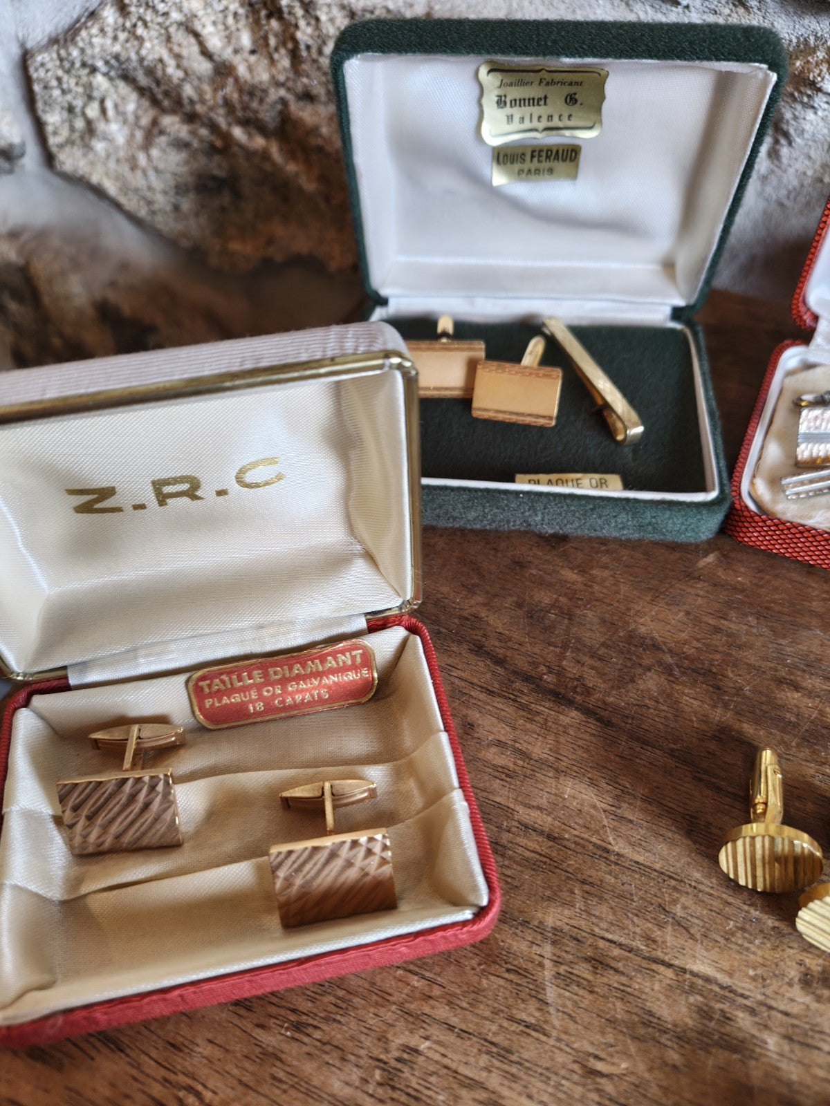 Nine Pairs of Cufflinks, Gold-Plated, French