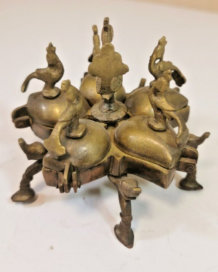 Magnificent Bronze Makeup Box, or Indian Spice Box, Peacock Bird