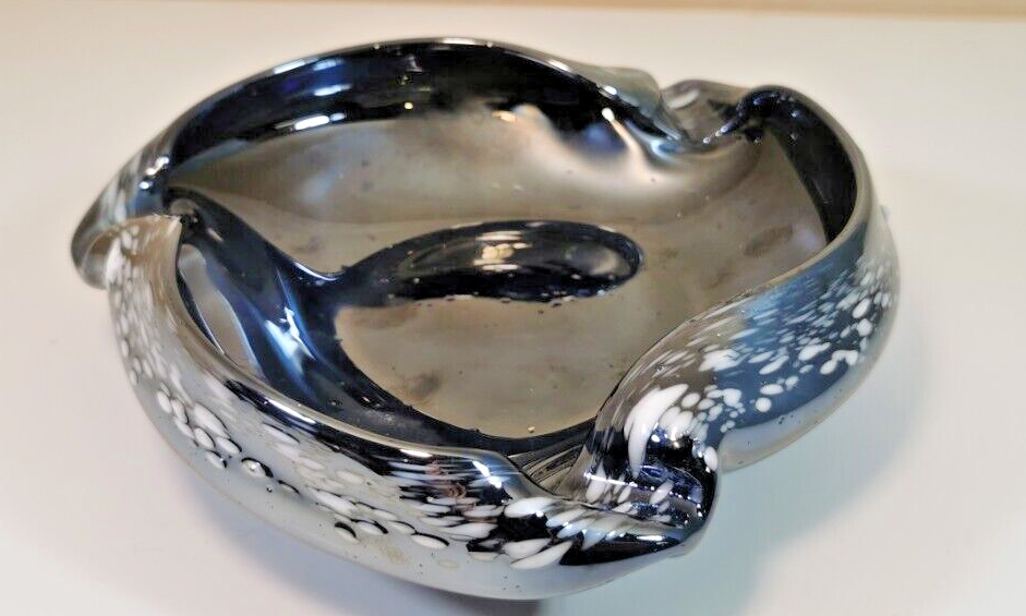 Magnificent Black Blown Glass Ashtray in the Style of Murano