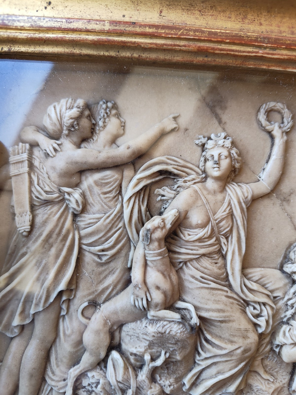 Superb Framed Antique Marble Bas-Relief