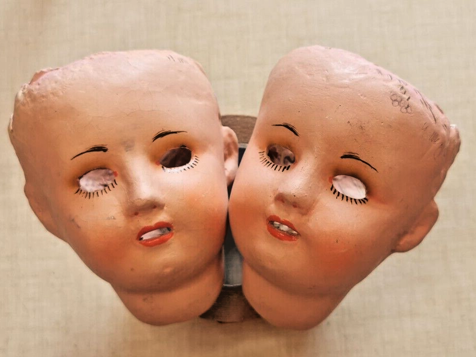 Magnificent Pair of Papier-Mâché Doll Heads, 19th or Early 20th Century