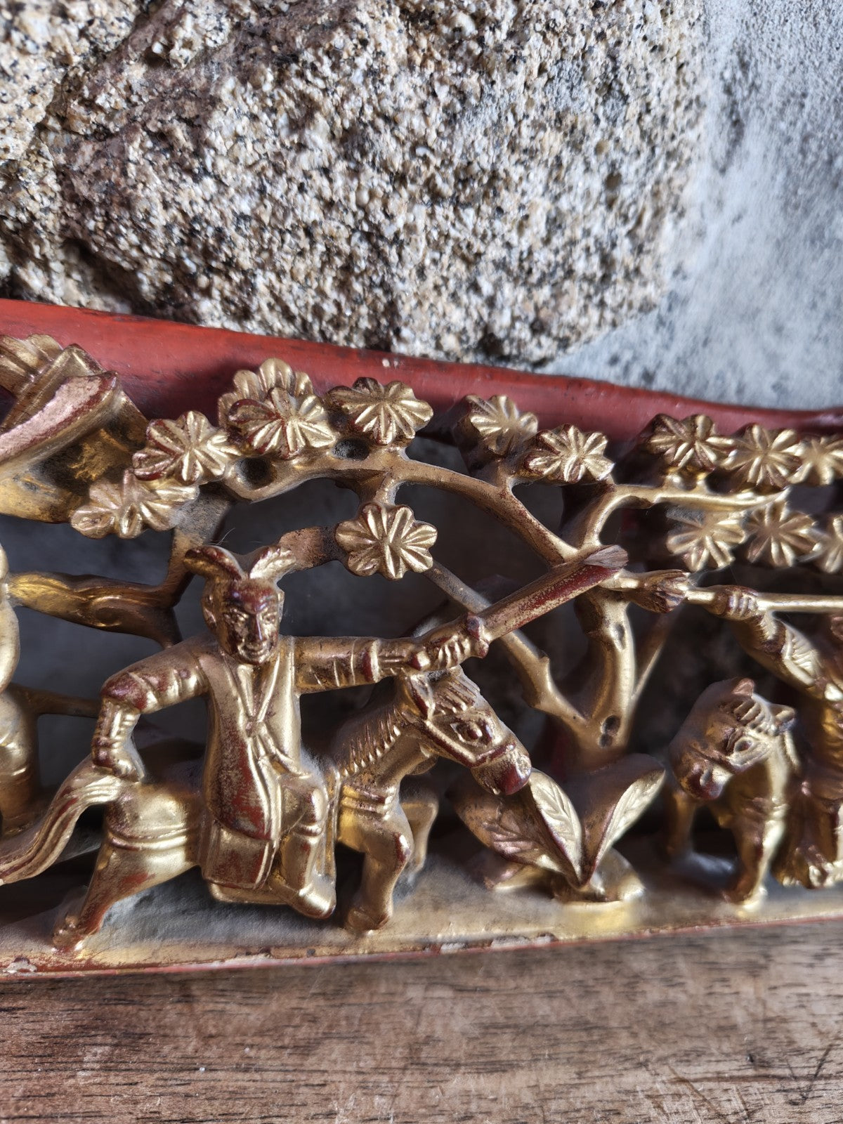 High Relief, Carved Gilded Wood, Asia, 19th Century
