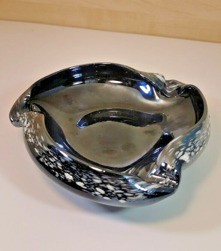 Magnificent Black Blown Glass Ashtray in the Style of Murano