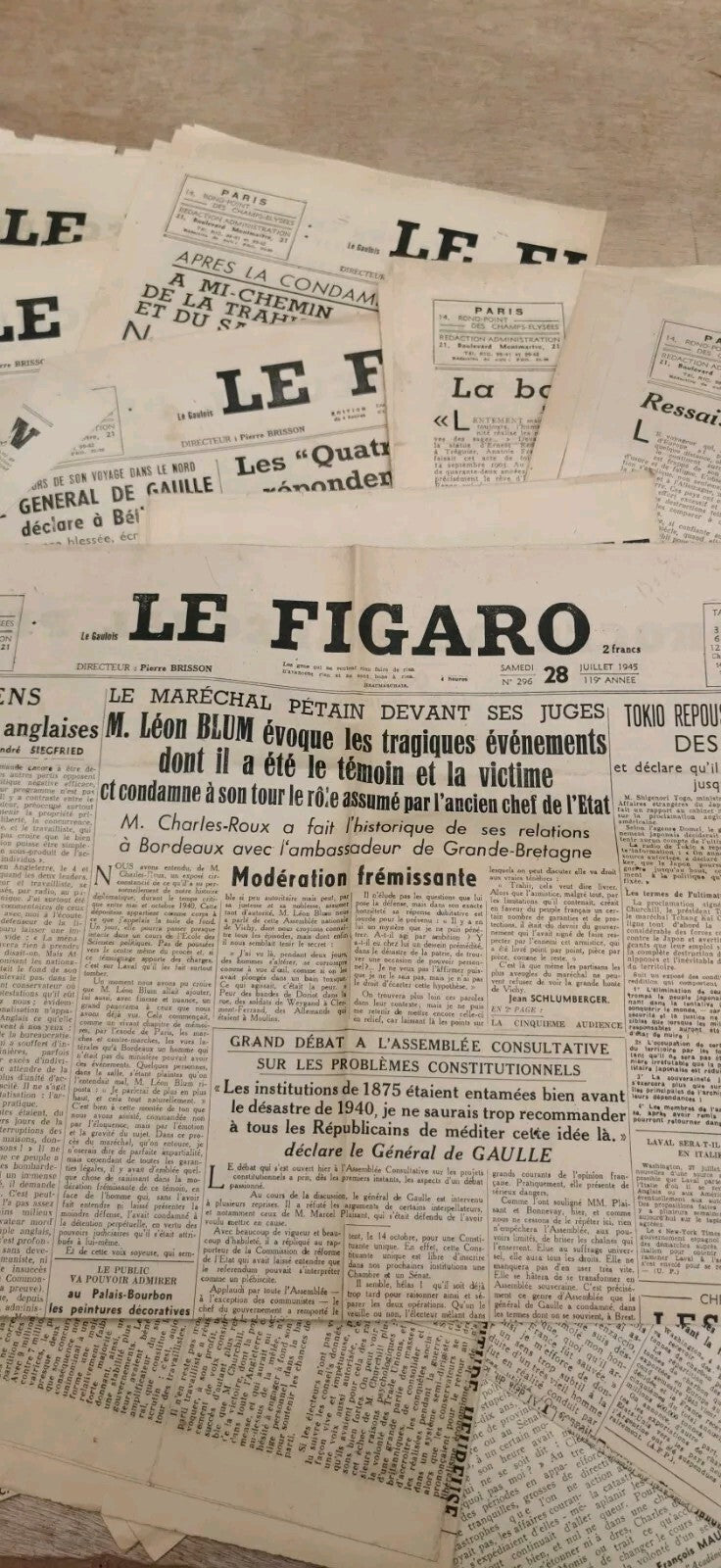 Lot of 20 Issues of Le Figaro 1945 WW2, Pétain, Japan, Nagasaki