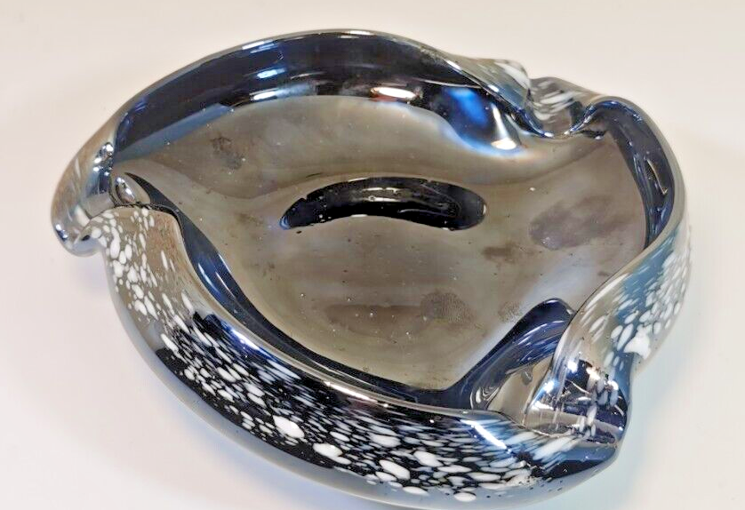 Magnificent Black Blown Glass Ashtray in the Style of Murano