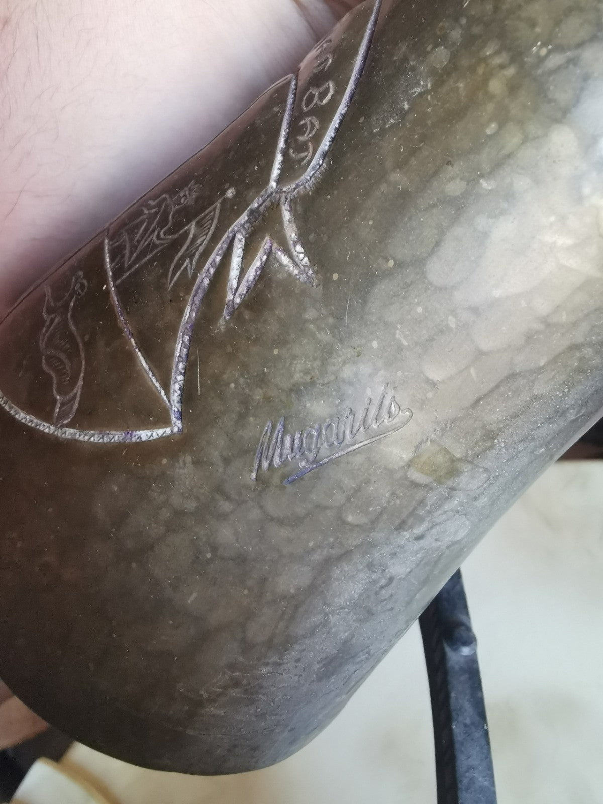 Superb Bell with Wrought Iron Frame, Engraved Emblem, Signed