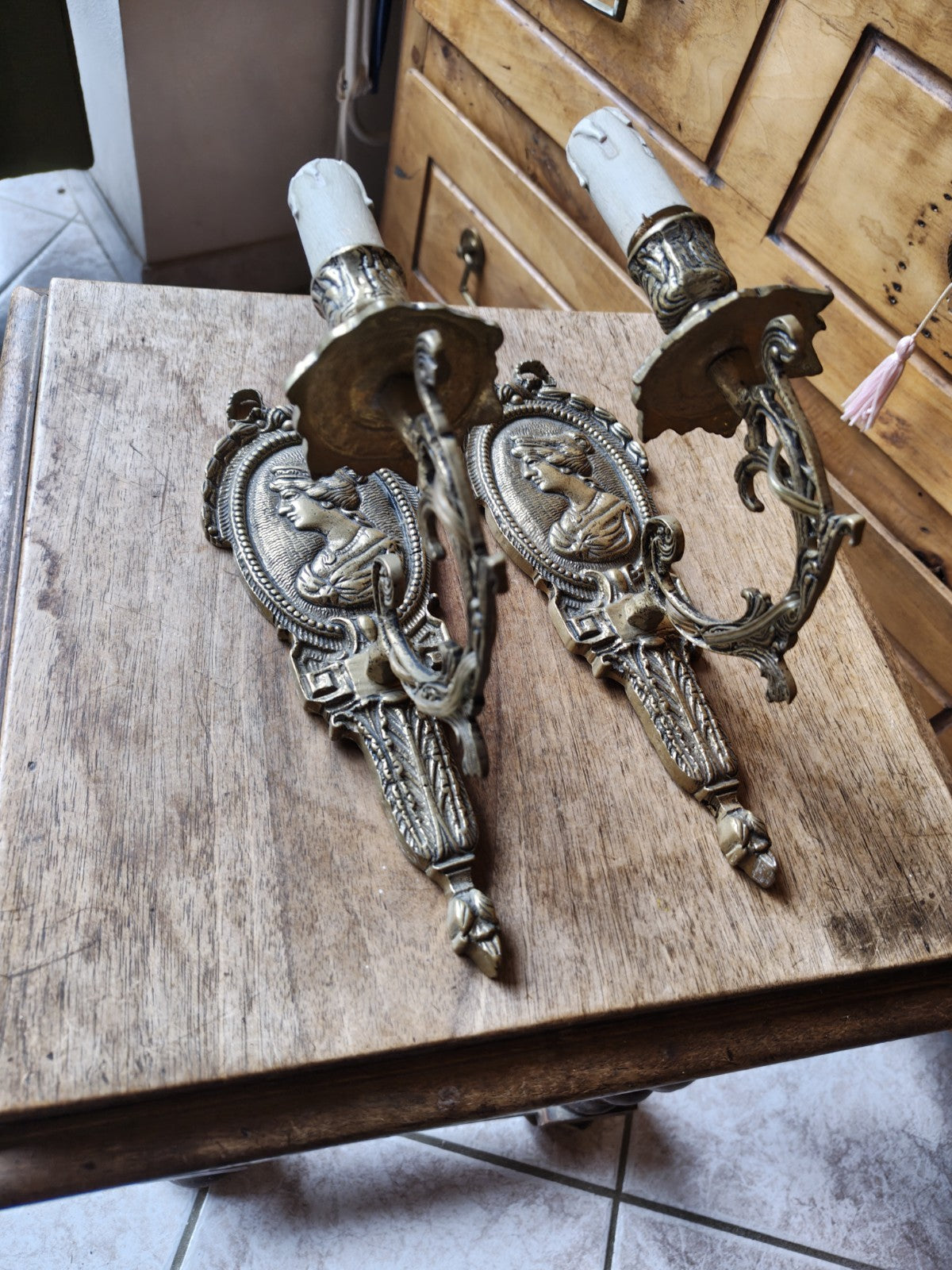 Superb Pair of Bronze Antique Wall Sconces, France